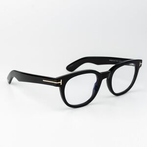 Tom Ford Men Eyeglasses Shiny Black Clear Blue Light Block Round FT5807-B/O 001